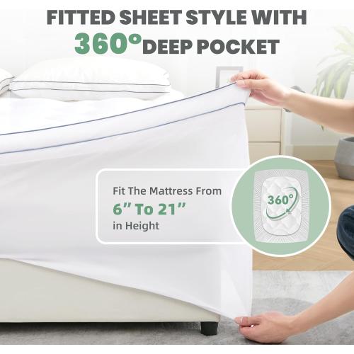 BDEUS Twin Mattress Pad, Extra Thick 1450GSM Mattress Topper, Four Leaf Clover Soft Mattress Protector Cover with 21 Deep Pocket for Back Pain Relief, 3D 7D Down Alternative Fill Overfilled, White