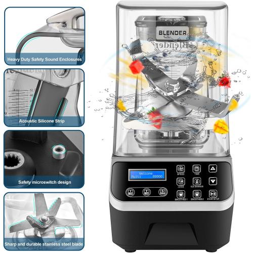 Commercial Blender 2200W 2.1QT 68OZ Quiet Blender Brushless Motors Commercial Smoothies, Frozen Drinks, Self-Cleaning Silver Grey