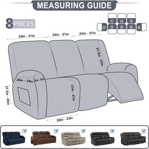 ANARACHON Leather Look Recliner Couch Cover, 8-Pieces Stretch Recliner Sofa Covers, Soft Reclining Slipcover, Washable Furniture Protector for Pets (3 Seater, Brown)