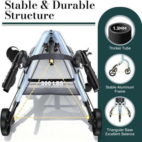 3 Wheel Walkers for Seniors, Lightweight Rollator Walkers Foldable for Elderly with Cane Hold and Cup Hold, Height Adjustable Aluminum Three Wheel Rolling Walker Mobility Aid, Blue