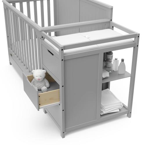 Graco Hadley 5-in-1 Convertible Crib & Changer (Pebble Gray) – GREENGUARD Gold Certified, Fits Standard Crib Mattress, Converts to Toddler Bed and Full Bed, 4 Adjustable Mattress Heights