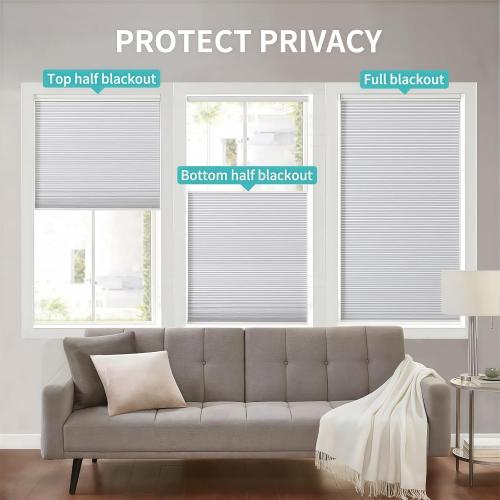 Joydeco No Tools No Drill Blinds for Indoor Windows, Cordless Window Blinds Cellular Shades Top Down Bottom Up Blackout Honeycomb Blinds Thermal Insulated Noise Reduction (White, 43 W x 64 H)