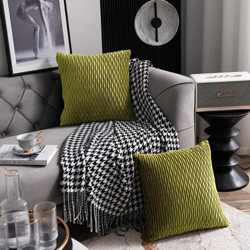 Moss Green 2 Pack DEZENE 20x20 Throw Pillow Cases: 2 Pack Original Striped Velvet Square Decorative Pillow Covers for Farmhouse Couch