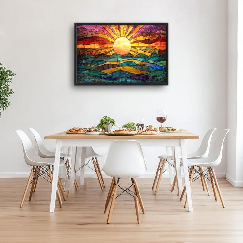 Quorin Boho Sun Large Wall Art Colorful Pictures Abstract Geometric Sun Sunset Sea Wall Decor Modern Canvas Print Painting Artwork for Bathroom Living Room Bedroom 36L x 24W