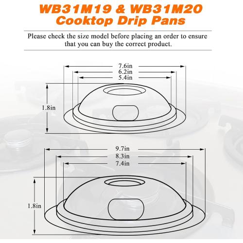 WB31M19 WB31M20 Porcelain Drip Pans by Blutoget - Compatible for GE Hotpoint Range Cooktop -Includes 3 6-Inch and 1 8-Inch Pans -4 Pack (Black Porcelain)- Stove Drip Pans for 3 Small Burners & 1 Large