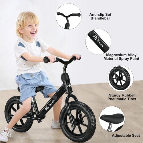 Size 12 Color Black Toddler Balance Bike 12” No Pedal Training Bicycle for Kids 24 Months to 5 Years Tool-Free Adjustments Seat and Handlebar Best Gift for 2-5 Boys Girls