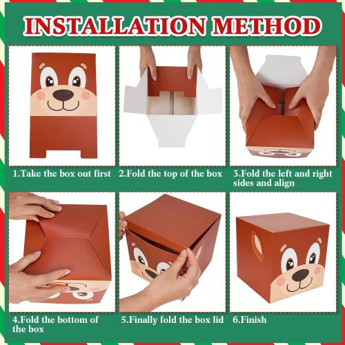 Cholemy 24 Pcs Christmas Stackable Box Decoration Set Nesting Gift Boxes with Lids and Christmas Hat Large Three Dimensional for Party Decoration, 6 Styles
