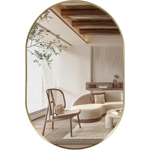 Gold Oval Mirror,  Oval Bathroom Mirror, Vanity Mirror with Brushed Metal Frame, Wall Mount Mirrors Decor for Bathroom, Bedroom, Entryway, Living Room(Hangs Horizontally or Vertically)