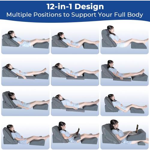 KingPavonini 4PCS Bed Wedge Pillow Post Surgery, Orthopaedic Sleeping Wedge Pillow Set for Neck, Back and Leg Pain Relief, Acid Reflux, GERD, Memory Foam Pillow for Sleep Apnea with Travel Bag
