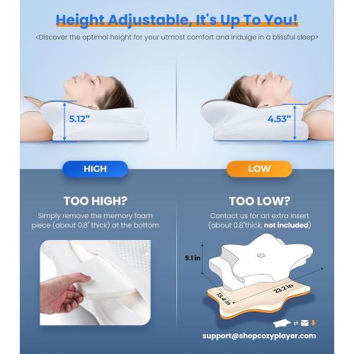 Ultra Pain Relief Cooling Pillow for Neck Support, Adjustable Cervical Pillow Cozy Sleeping, Odorless Ergonomic Contour Memory Foam Pillows, Orthopedic Bed Pillow for Side Back Stomach Sleeper
