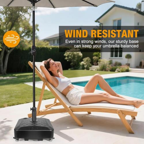Digury Umbrella Base Outdoor Patio Umbrella Stand with Wheels Fillable 125lb Heavy Duty Mobile Base Weighted Rolling Stand - Black