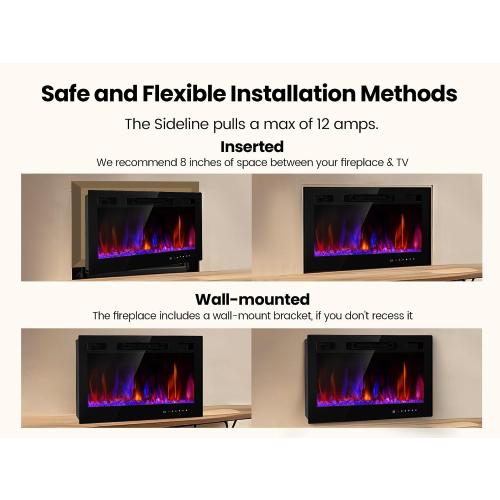 Electric Fireplace Insert 36 Realsmart 1500W Wall Mounted Fireplaces Recessed Heaters Remote Control Slim Black Fireplace Touch Screen Timer 12 Flame Colors LED Decor Low Noise