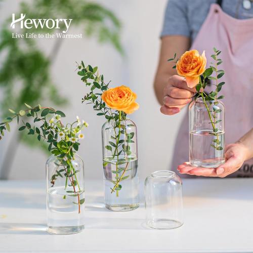 Glass Bud Vases for Flowers - Hewory Blown Modern Small Glass Vases for Centerpieces Set of 12, Mini Clear Bulk Flower Vases for Wedding Party Events Home Decor Floral Arrangement (Not Include Flower)