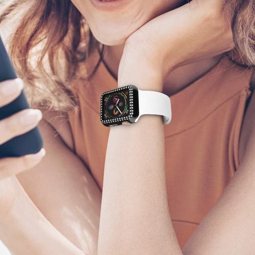 adepoy Compatible for Apple Watch Case 38mm Series 3/2/1 Bling Rhinestone Apple Watch Protective Case Bumper Frame Case Cover for Women Girl iWatch Series 38mm Black