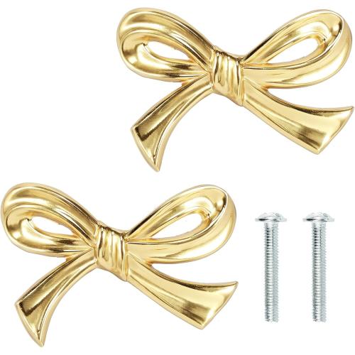 2 Pcs Gold Drawer Pulls Decorative Brass Bow Shape Cabinets Handle Vintage Dresser Knobs, Cabinet Hardware Cupboard Dresser Wardrobe and Drawer Pulls (2PCS)