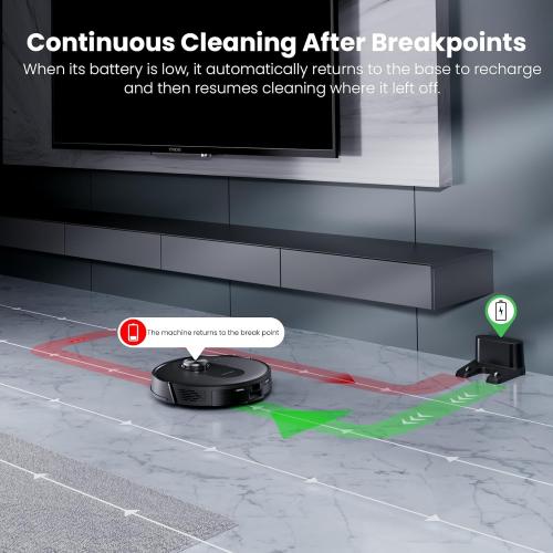 Proscenic Q8 Robot Vacuum Cleaner with Mop, Ultra Strong 6000Pa Robotic Vacuum with Lidar Navigation, 5 Real-Time Mapping, WiFi/Alexa/APP Remote Control Robot Hoover for Floor Carpet Pet Hair