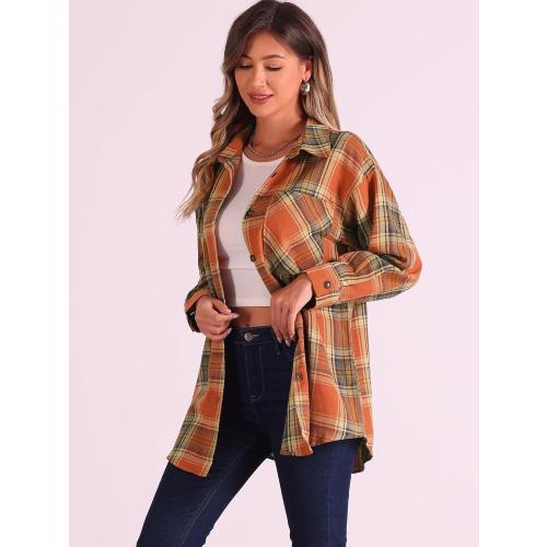 Allegra K Women's Plaid Shirt Long Sleeve Button Down Flannel Shirts Western Casual Work Tops, size XS