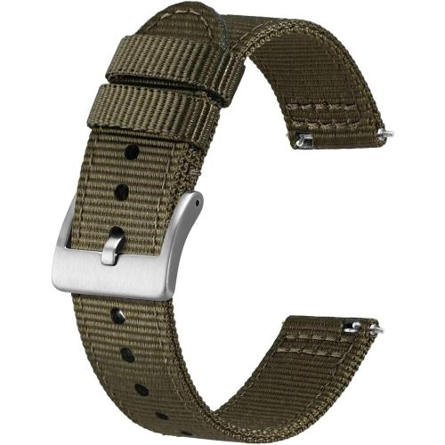 BISONSTRAP Men’s Nylon Watch Bands, Two-Piece Military Watch Straps, Quick Release, Brushed Buckle, Band Width 18mm 19mm 20mm 22mm