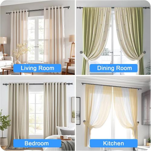Curtain Rods for Windows 32-90 Inch, 1 Inch Adjustable Black Curtain Rod Set with Brackets, Easy Install