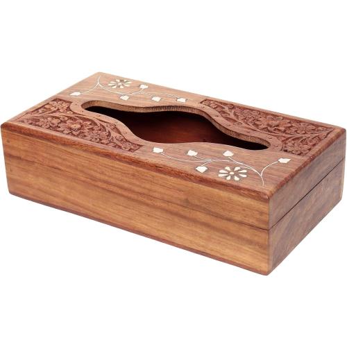 Wooden Tissue Box Cover, 9 x 5 Inch, Compatible with Pottery Barn Furniture and Decor, Anthropologie Furniture Style for Elegant Wooden Home Accessory (Carving White)
