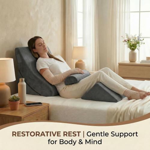 Orthopedic Bed Wedge Pillow Set, Post Surgery Foam for Back, Neck and Leg Pain Relief Comfortable & Adjustable Ortho Pillows- Anti Snoring, Heartburn, Acid Reflux & GERD Sleeping Dark Grey