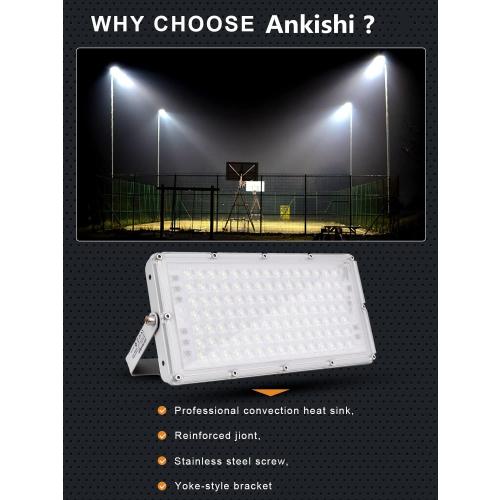 Ankishi 100W LED Flood Lights Outdoor, Super Bright 10000LM 6500K Daylight White Security Floodlights, IP67 Waterproof LED Work Light for Garden, Yard, Stadium, Warehouse, Square, Billboard