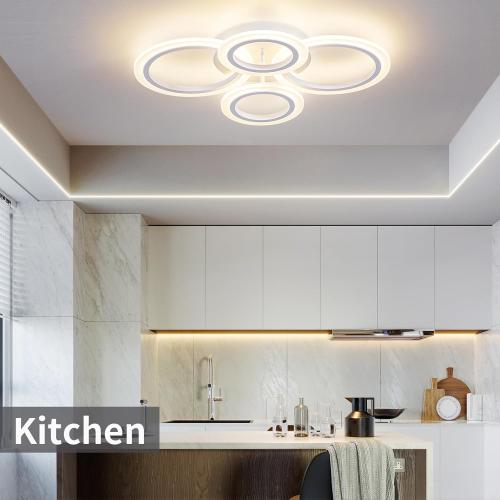 34W LED Ceiling Light with Remote, 3000-6000K Dimmable Modern Flush Mount Ceiling Lighting Fixture White 4 Rings Round Chandelier Ceiling Lamp for Small Room, Bedroom