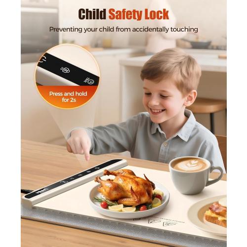 Food Warming Mat with Heat-Resistant Pad, 26X15 Inch, 6-Level Temp 6-Hour Timer, Child Lock Safety,Food Warmer Chafing Dishes for Buffet.