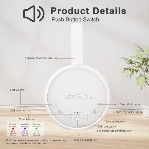 White Noise Sound Machine for Sleeping Adults & Baby, Portable Noise Machine with 24 Soothing Sounds, Bluetooth 5.1, Battery Powered, 3 Timer Settings, Memory Function for Home, Office, Travel (White)