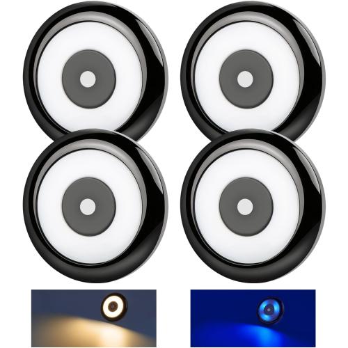 Acegoo RV LED Puck Light Camper Van 3' Overhead Ceiling & Down Light, 12V for Motorhome Boat Truck Trailer Cars, Inbuilt Dimmer Switch & Blue Nightlight, CRI90  (Black 3000K)
