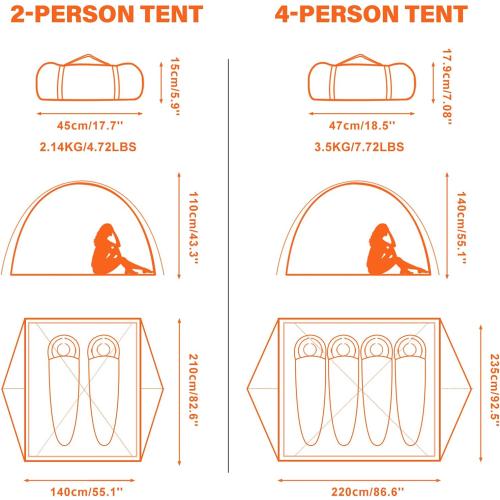 BISINNA 2/4 Person Camping Tent Lightweight Backpacking Tent Waterproof Windproof Two Doors Easy Setup Double Layer Outdoor Tents for Family Camping Hunting Hiking Mountaineering Travel