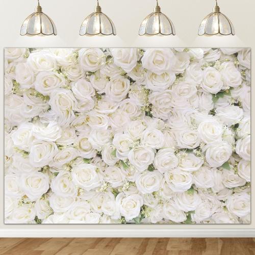 Size 7x15 Color White Avezano White Flower Backdrop for Party Photoshoot Wedding Floral Wall Bridal Shower Party Decoration Photography Background White Rose Florals Backdrops Portrait Photographic Studio (7x5ft)