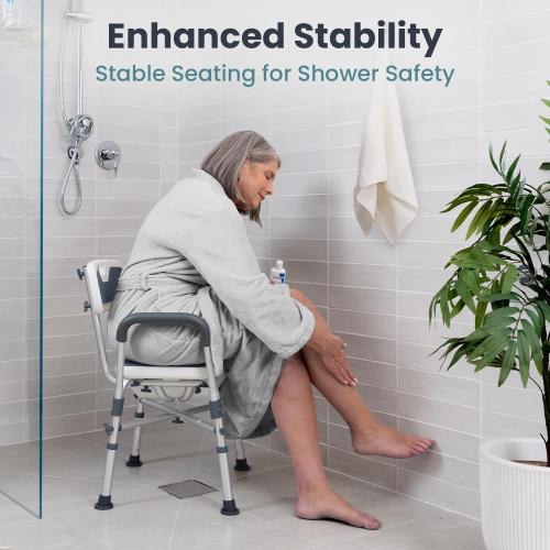 Shower Chair U-Shape Seat (450lb) Heavy Duty - Padded Armrests and Back, Shower Chairs for Elderly and Disabled, Handicap, Shower Chair for Inside Shower, Adjustable Height - Blue