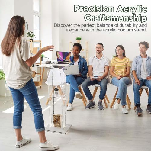 Size 48  Acrylic Clear Lecterns Podium Stand, 48 Inch - Pulpits with Storage Shelf for Churches, Conference, Speeches, Weddings, Classrooms, Professional Presentation Podiums (Transparent)