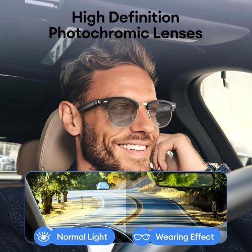 Smart Glasses, Photochromic Lenses Bluetooth Glasses, Blue Light Blocking, Open-Ear Speakers, Ligthweight Design Photochromic Sunglasses for Men and Women, Gold UF-C8 Ultra (No translation function)