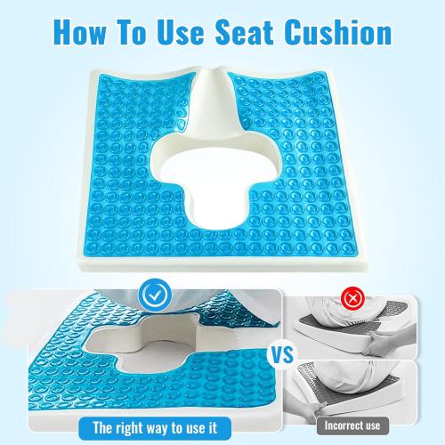 Anti Bedsore Cushion, Bed Sore Cushions for Butt, Breathe Freely Fiber Bedsore Pressure Relief Pillow, T Shaped Opening Triangular Slope Design for Elderly, Bedridden, Disabled (Blue)
