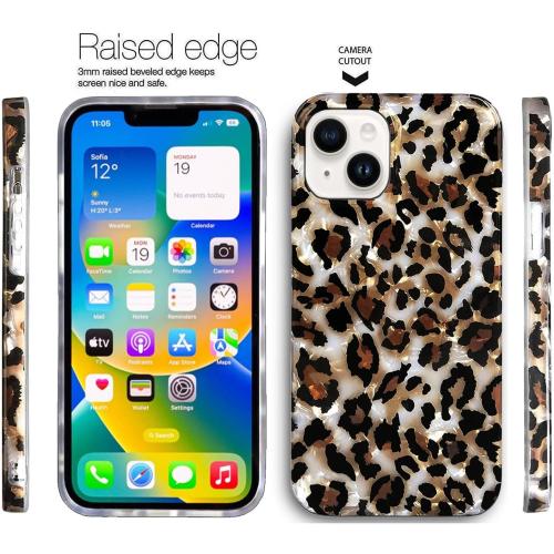 J.west Case Compatible with iPhone 14 Case,Luxury Sparkle Translucent Clear Vintage Leopard Print Soft Silicone Cover for Girls Women Protective Phone Case for iPhone 14 6.1 inch Cheetah