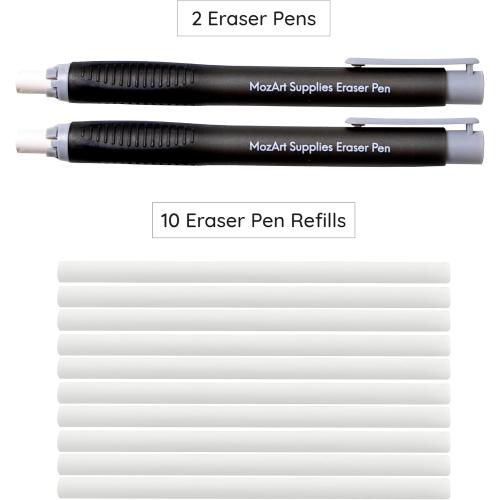 MozArt Eraser Pen Set 2 Pens   10 Jumbo Refills for Mechanical Pencil