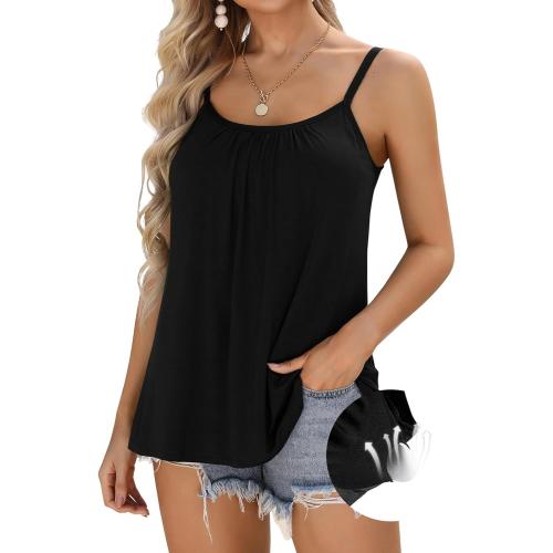 SIZE LARGE Women Built-in Bra Camisole Adjustable Strap Tank Top Summer Loose Fit Cami Shirt