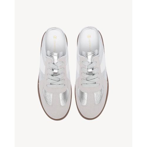 NEWBELLA Women's Lace-Up Mule Sneakers Fashionable Backless Sneakers for Women Sliver (Size.8.5)