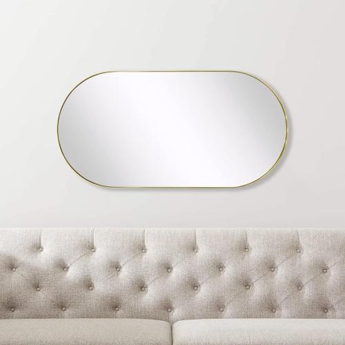 TEHOME Brushed Gold Oval Bathroom Mirror 20x40'' Pill Shaped Oblong Vanity Mirror Metal Framed Capsule Mirror for Wall in Stainless Steel Rounded Mirrors for Wall Mounted