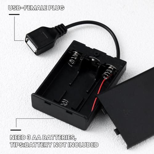 Copkim 6 Pcs USB Battery Pack for LED Lights, USB to Battery Pack for Plug in Lights, 5v Portable 3 Aa Holder Box with Switch for Neon Signs Indoor Outdoor Party Decor (Black)