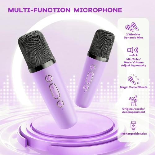 Mini Karaoke Machine with 2 Wireless Microphones, TOP Kids Gifts for Girls Ages 3, 4, 5, 6, 7, 8, 9, 10, 11, 12  Years Old, 4-12th Christmas Birthday Toy Gift for Girls Boys Party (Purple)