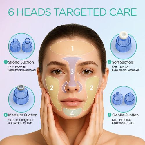 VOYOR Blackhead Remover Pore Vacuum - Electric Face Vacuum Pore Cleaner Acne White Heads Removal with 6 Suction Heads (BR410)