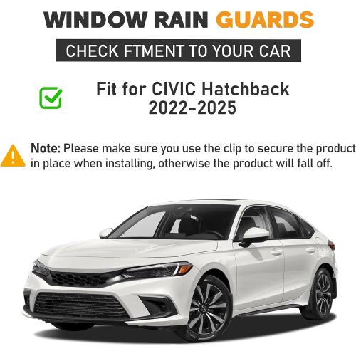 Shatterproof in-Channel Window Rain Guards for Honda Civic Hatchback 2022-2026, Window Deflectors, Window Visors for Car, Vent Deflector, 4pcs