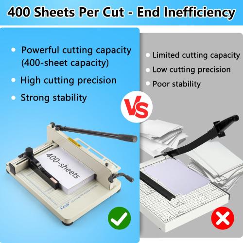 Ecraft Heavy Duty 12 Guillotine Paper Cutter - 400 Sheet Capacity,Solid Steel with HSS Blade,Industrial Commercial Trimmer for Office,School,Print Shop,Safety Lock & Clear Grids