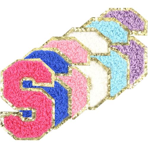 6Pcs Self Adhesive Chenille Letter Patches Iron on Varsity Preppy Letter Patches Stick on Glitter Fuzzy Letters for Clothing Bag Laptop Phone Case(Mixed Color,S)