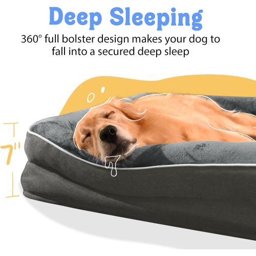 Washable Orthopedic Large Dog Bed - Removable Orthopedic Foam Dogs Beds with Bolsters Waterproof Large Dog Bed and Non-Slip Bottom Extra Large Dogs Beds Sofa
