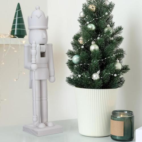 15 Inch White Christmas Nutcracker Ornaments Flocked Nutcracker Figures Christmas Decor Ornament Soldier Festive Collectible Gift for Table Fireplace Shelf Desktop Home Decor