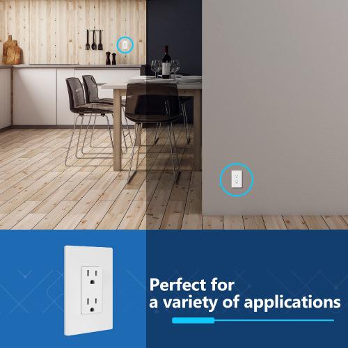 LIDER Matte Finish Decorator Receptacle with Interchangeable Face Cover, Child Safe Tamper-Resistant Wall Outlet with Screwless Wall Plate, Residential Grade 15A 125V UL Listed LR15-TR-WSWP10P, White